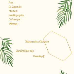 Chèque cadeau, carte cadeau personnalisée, bon achat à offrir, cadeau personnalisé