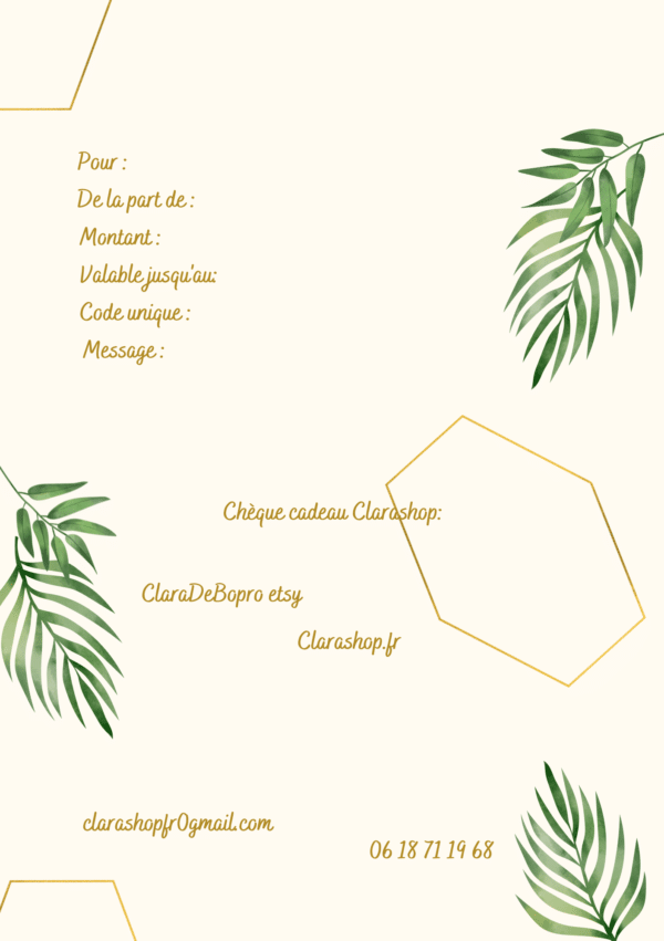 Chèque cadeau, carte cadeau personnalisée, bon achat à offrir, cadeau personnalisé