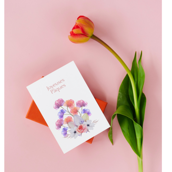 Carte fleurs colorées Joyeuses Pâques, cadeau personnalisé, cadeau fête, carte postale printemps , Carte vœux fêtes de Pâques, – Image 2