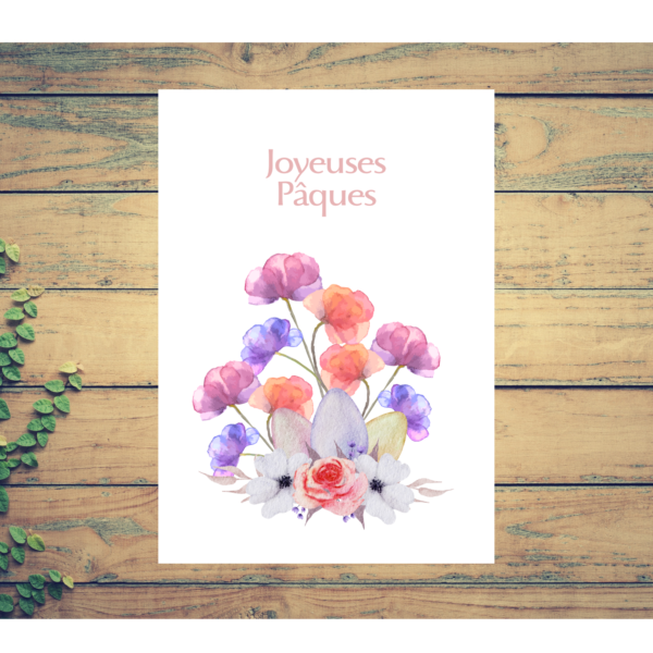 Carte fleurs colorées Joyeuses Pâques, cadeau personnalisé, cadeau fête, carte postale printemps , Carte vœux fêtes de Pâques,