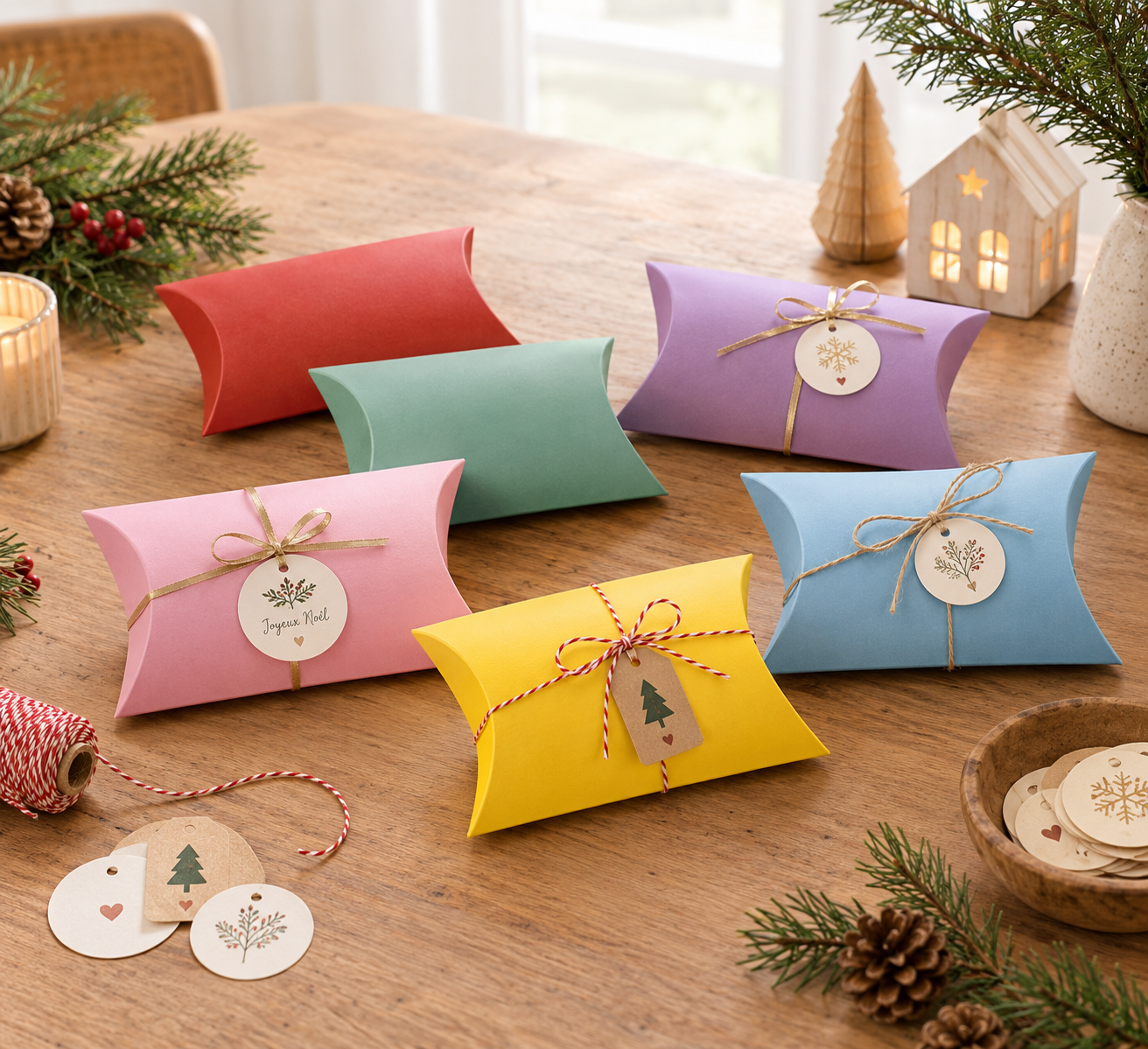 5x Berlingots taille moyenne en 6 couleurs différentes , Boîte Coussin Emballage Cadeau Bijoux, Boîte Carton Pliable , Packaging Soigné