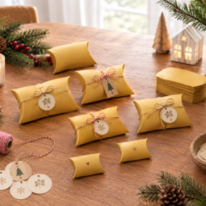 10x Boîte Berlingot dorée 6.5x9cm, Boîte Coussin Or emballage mariage, Petite boîte cadeau pliable PME Créateur, Packaging festif élégant